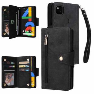 For Google Pixel 4A 4G Rivet Buckle 9 Cards Three Fold Leather Phone Case(Black)