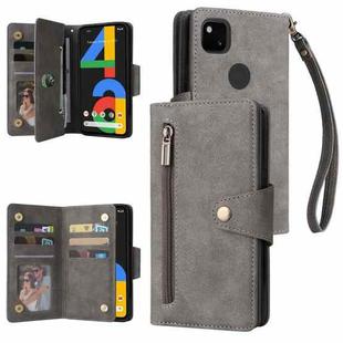 For Google Pixel 4A 4G Rivet Buckle 9 Cards Three Fold Leather Phone Case(Grey)