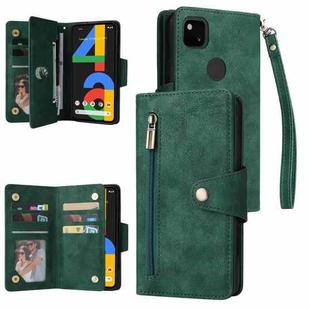For Google Pixel 4A 4G Rivet Buckle 9 Cards Three Fold Leather Phone Case(Green)