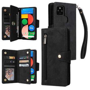 For Google Pixel 4A 5G Rivet Buckle 9 Cards Three Fold Leather Phone Case(Black)