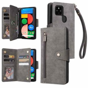 For Google Pixel 4A 5G Rivet Buckle 9 Cards Three Fold Leather Phone Case(Grey)