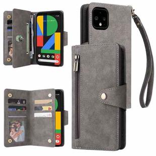 For Google Pixel 4 XL Rivet Buckle 9 Cards Three Fold Leather Phone Case(Grey)