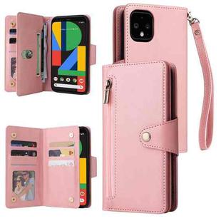 For Google Pixel 4 XL Rivet Buckle 9 Cards Three Fold Leather Phone Case(Rose Gold)