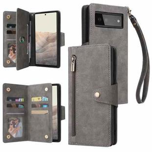 For Google Pixel 6 Rivet Buckle 9 Cards Three Fold Leather Phone Case(Grey)
