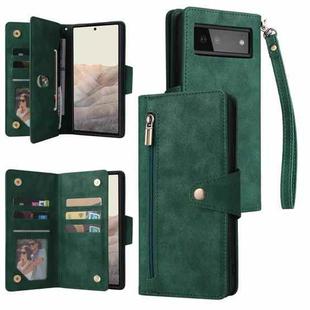 For Google Pixel 6 Rivet Buckle 9 Cards Three Fold Leather Phone Case(Green)