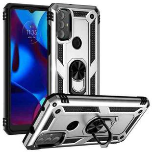 For Motorola Moto G Power (2022) Shockproof TPU + PC Phone Case with Holder(Silver)