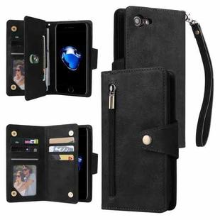 For iPhone SE 2022 / SE 2020 / 8 / 7 Rivet Buckle 9 Cards Three Fold Leather Phone Case(Black)