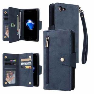 For iPhone SE 2022 / SE 2020 / 8 / 7 Rivet Buckle 9 Cards Three Fold Leather Phone Case(Blue)