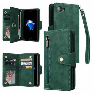 For iPhone SE 2022 / SE 2020 / 8 / 7 Rivet Buckle 9 Cards Three Fold Leather Phone Case(Green)