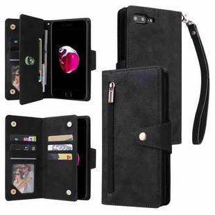 Rivet Buckle 9 Cards Three Fold Leather Phone Case For iPhone 7 Plus/8 Plus(Black)