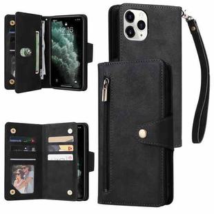 For iPhone 11 Pro Rivet Buckle 9 Cards Three Fold Leather Phone Case (Black)