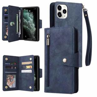 For iPhone 11 Pro Rivet Buckle 9 Cards Three Fold Leather Phone Case (Blue)