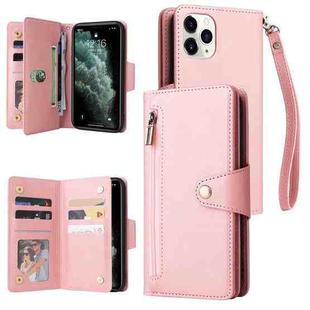 For iPhone 11 Pro Rivet Buckle 9 Cards Three Fold Leather Phone Case (Rose Gold)