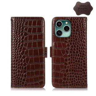 For Honor 60 SE Crocodile Top Layer Cowhide Leather Phone Case(Brown)