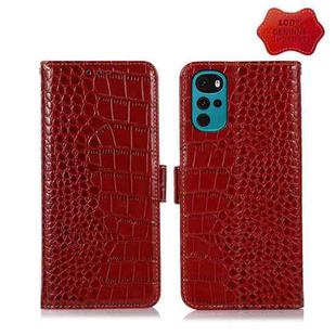 For Motorola Moto G22 Crocodile Top Layer Cowhide Leather Phone Case(Red)