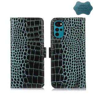 For Motorola Moto G22 Crocodile Top Layer Cowhide Leather Phone Case(Green)