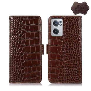 For OnePlus Nord CE 2 5G Crocodile Top Layer Cowhide Leather Phone Case(Brown)