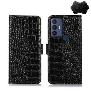 For TCL 30 SE/306/305 / Sharp Aquos V6/V6 Plus Crocodile Top Layer Cowhide Leather Phone Case(Black)