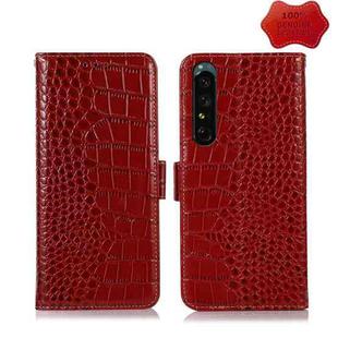 For Sony Xperia 1 IV Crocodile Top Layer Cowhide Leather Phone Case(Red)