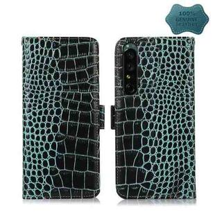 For Sony Xperia 1 IV Crocodile Top Layer Cowhide Leather Phone Case(Green)
