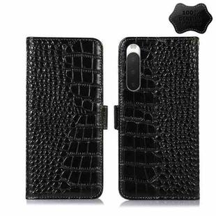 For Sony Xperia 10 IV Crocodile Top Layer Cowhide Leather Phone Case(Black)