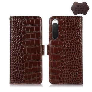 For Sony Xperia 10 IV Crocodile Top Layer Cowhide Leather Phone Case(Brown)