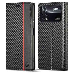 For Xiaomi Poco X4 Pro 5G LC.IMEEKE Carbon Fiber Texture Flip Leather Phone Case(Vertical Black)