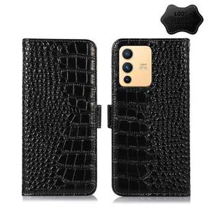 For vivo S12 5G / V23 Crocodile Top Layer Cowhide Leather Phone Case(Black)
