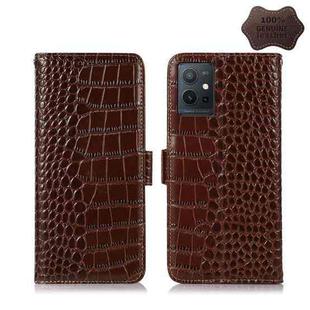 For vivo Y75 5G Global/T1 5G Global/Y55 5G Global/Y33S 5G Global/IQOO U5 Crocodile Top Layer Cowhide Leather Phone Case(Brown)