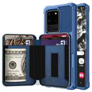 For Samsung Galaxy S20+ Zipper Wallet Card Bag PU Back Phone Case(Blue)