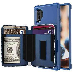 For Samsung Galaxy Note10 Zipper Wallet Card Bag PU Back Phone Case(Blue)