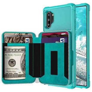 For Samsung Galaxy Note10 Zipper Wallet Card Bag PU Back Phone Case(Green)