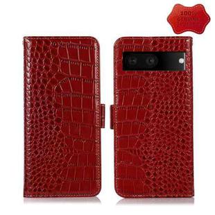 For Google Pixel 7 5G Crocodile Top Layer Cowhide Leather Phone Case(Red)