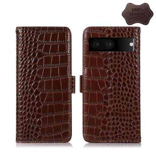 For Google Pixel 7 5G Crocodile Top Layer Cowhide Leather Phone Case(Brown)