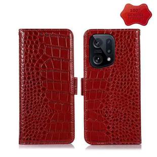 For OPPO Find X5 5G Crocodile Top Layer Cowhide Leather Phone Case(Red)