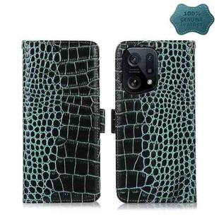 For OPPO Find X5 5G Crocodile Top Layer Cowhide Leather Phone Case(Green)