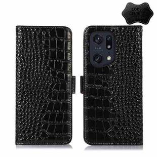 For OPPO Find X5 Pro 5G Crocodile Top Layer Cowhide Leather Phone Case(Black)