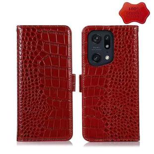 For OPPO Find X5 Pro 5G Crocodile Top Layer Cowhide Leather Phone Case(Red)