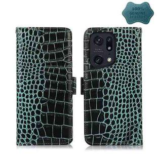 For OPPO Find X5 Pro 5G Crocodile Top Layer Cowhide Leather Phone Case(Green)