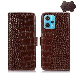 For OPPO Realme 9 Pro+ Crocodile Top Layer Cowhide Leather Phone Case(Brown)
