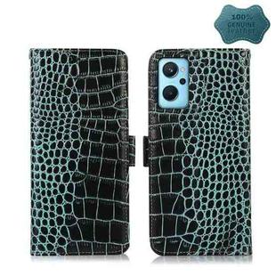 For OPPO Realme 9i/A36 4G/A76 4G/A96 4G Crocodile Top Layer Cowhide Leather Phone Case(Green)