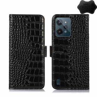 For OPPO Realme C31 4G Crocodile Top Layer Cowhide Leather Phone Case(Black)