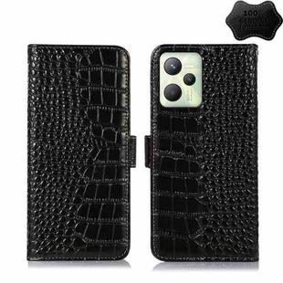 For OPPO Realme C35 4G Crocodile Top Layer Cowhide Leather Phone Case(Black)