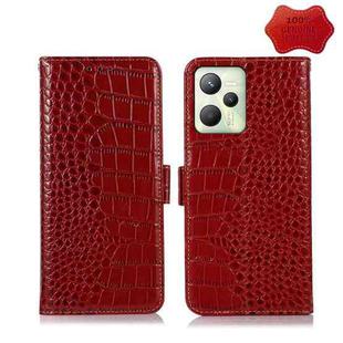 For OPPO Realme C35 4G Crocodile Top Layer Cowhide Leather Phone Case(Red)