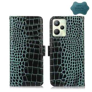 For OPPO Realme C35 4G Crocodile Top Layer Cowhide Leather Phone Case(Green)