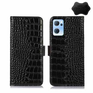 For OPPO Reno7 5G CN Version Crocodile Top Layer Cowhide Leather Phone Case(Black)