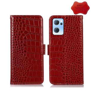 For OPPO Reno7 5G CN Version Crocodile Top Layer Cowhide Leather Phone Case(Red)