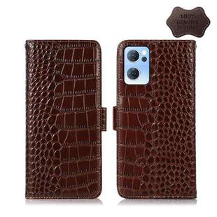 For OPPO Reno7 5G CN Version Crocodile Top Layer Cowhide Leather Phone Case(Brown)