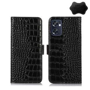 For OPPO Reno7 SE 5G Crocodile Top Layer Cowhide Leather Phone Case(Black)