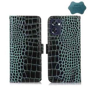 For OPPO Reno7 SE 5G Crocodile Top Layer Cowhide Leather Phone Case(Green)